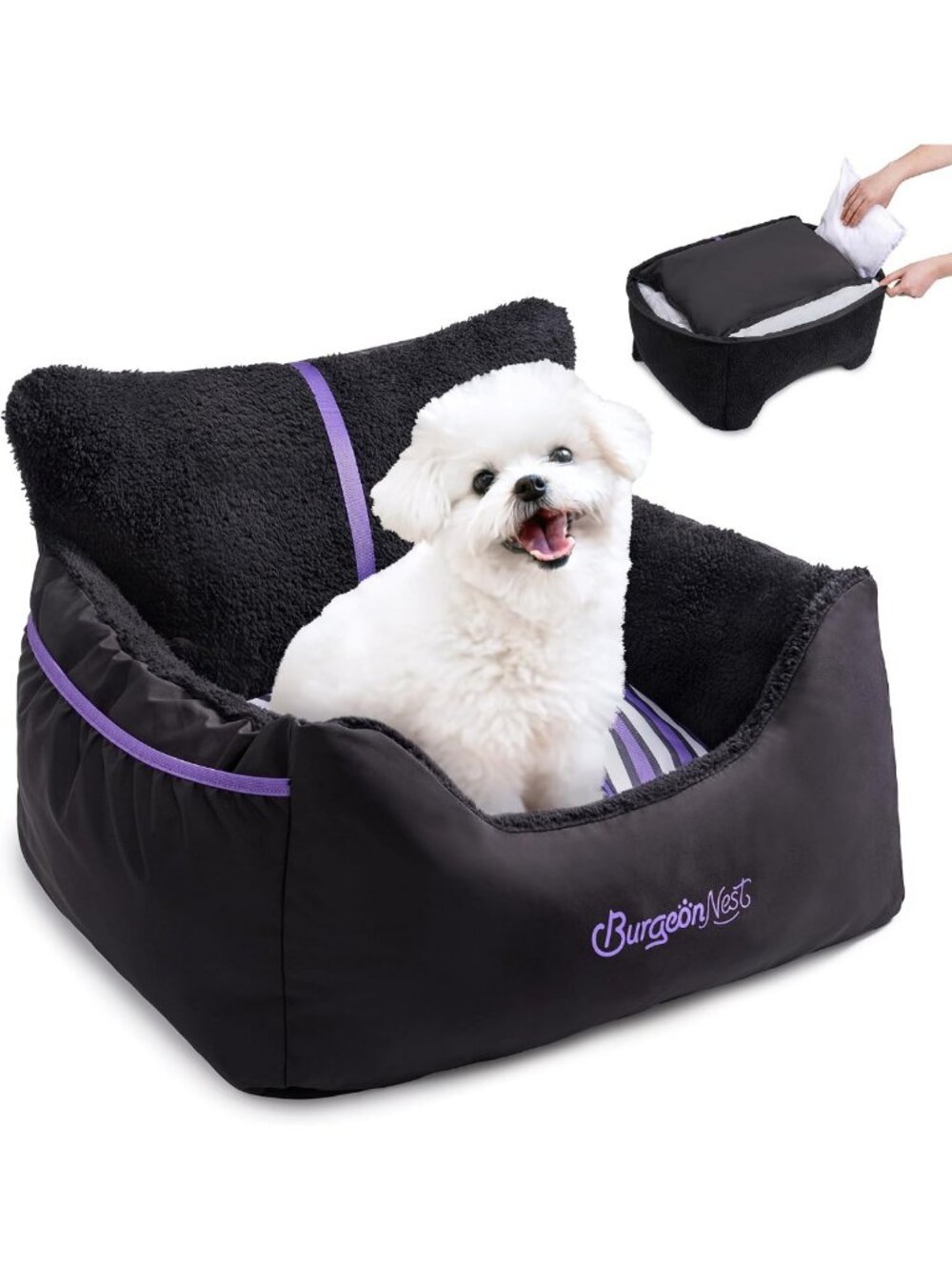 Cozy Dog Car Seat for Small Pets Under 25 lbs - Black & Purple Travel Safety